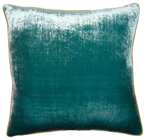 Peacock Teal Velvet Throw Pillow - Modern - Decorative Pillows